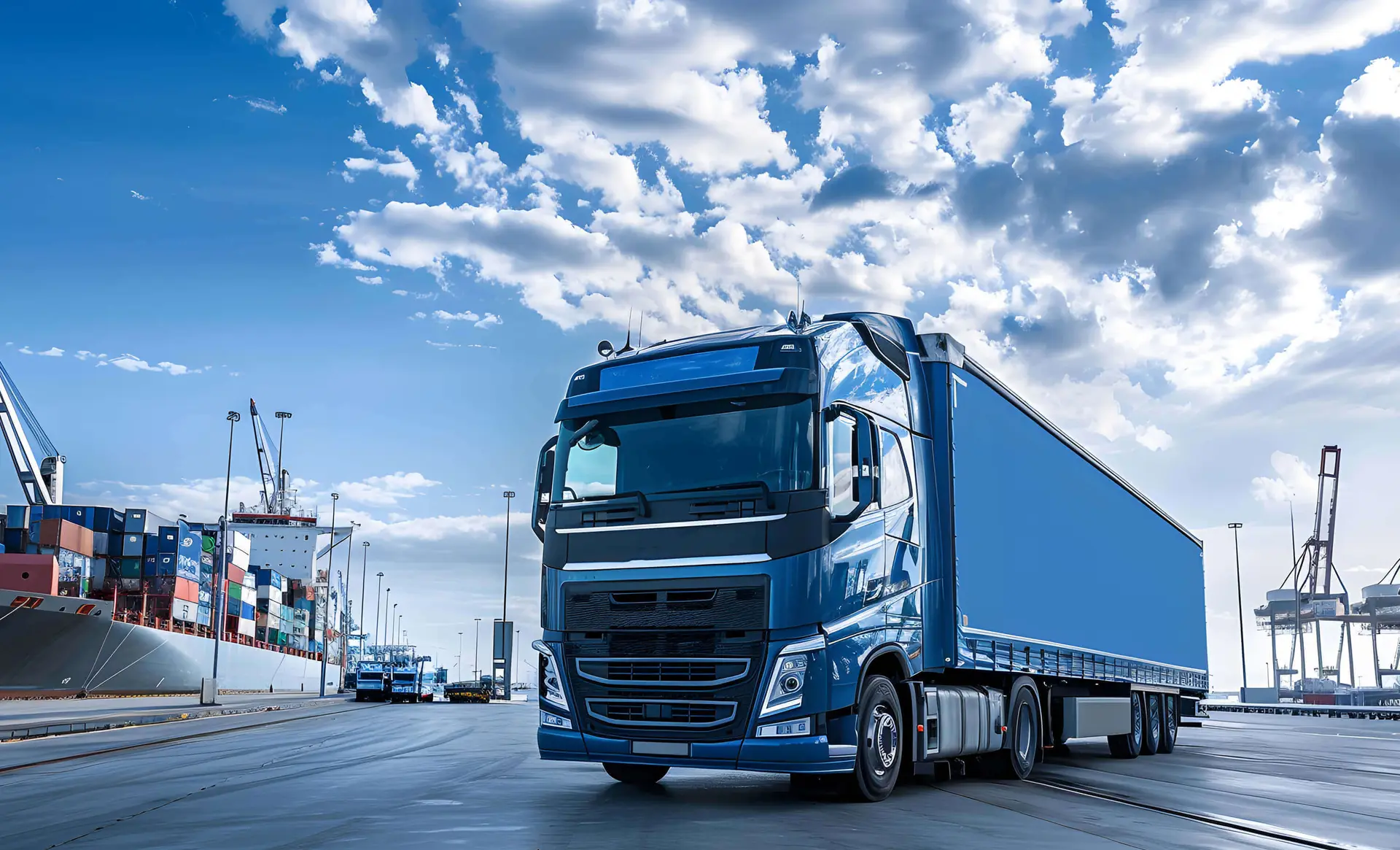 Blue semi truck with a trailer representing negotiated freight rates
