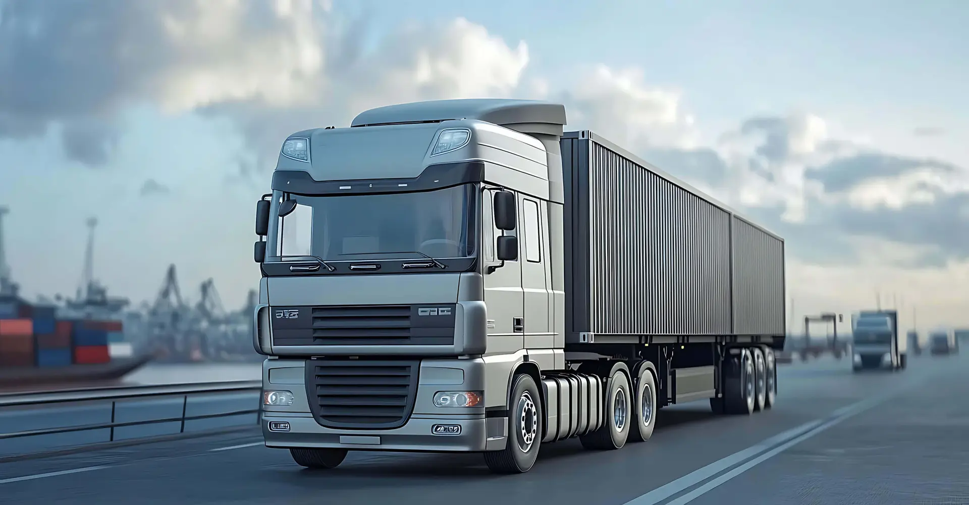 Dry van truck rolling down the highway with a booked freight load