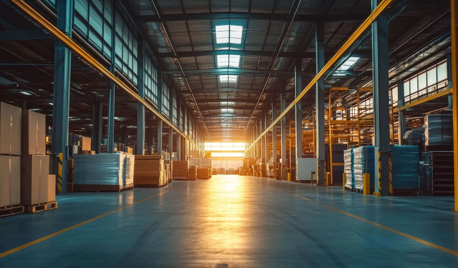 Bright warehouse aisle where carrier documents and loads are managed